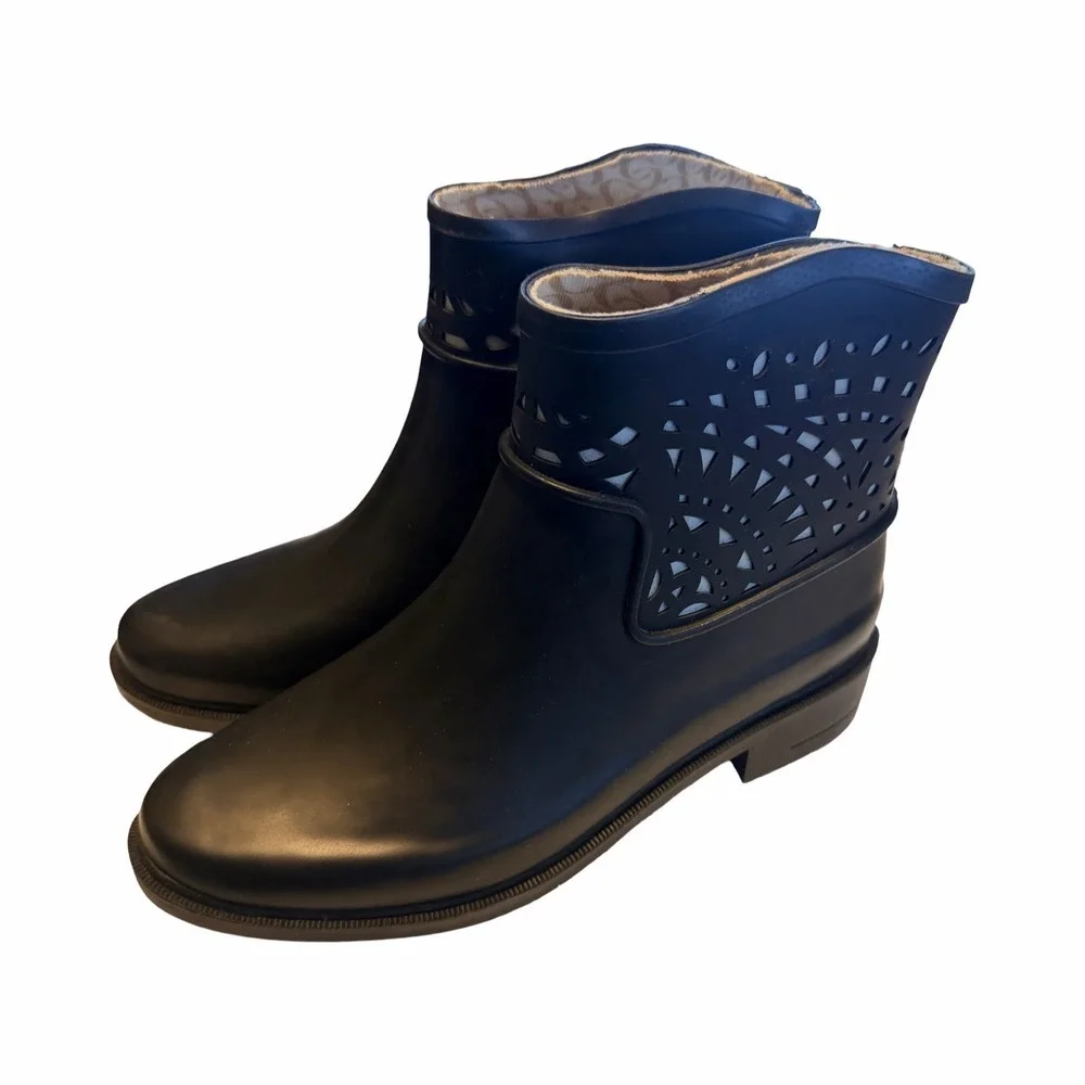 Chooka Womens Rain Boot Bootie Deco Laser Cut Black Size 7 New - Picture 6 of 8